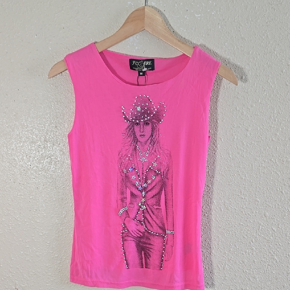 Y2k Pink Fitted Graphic Tank Top